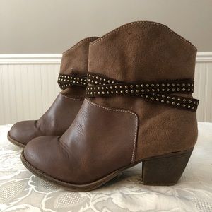 Brown Ankle Booties with Gold Studs - Sz 6.5